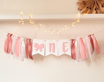 Pink Bow ONE Banner, Banner for High Chair, First Birthday, Birthday ...
