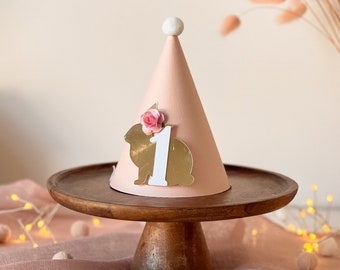 Bunny Birthday Hat, Some Bunny is One Decorations, Spring Rabbit 1st Birthday, Cone Party Hat