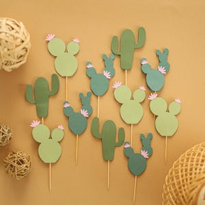 Decorazioni per cupcake a forma di cactus, baby shower Fiesta, coppia di spinosi, decorazioni per feste nel deserto