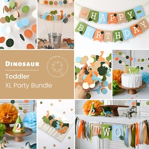 Dinosaur 2nd Birthday Decorations, Party Bundle, Boy Second Birthday, Two Year Old Birthday Theme