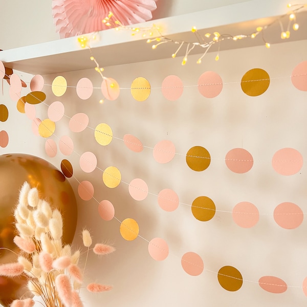 Blush Gold Garland, Bridal Shower Decorations, Girl 1st Birthday, Paper Circle Garland, Baby Shower Backdrop