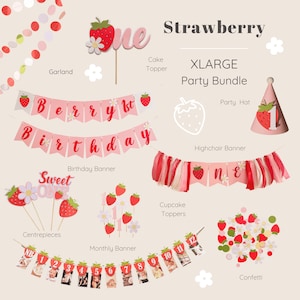 Berry First Birthday Bundle, Strawberry Party Decorations