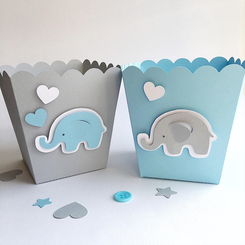 Blue Gray Elephant Favor Boxes Boy Baby Shower Decorations Etsy