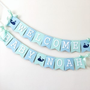 Striscione per baby shower a forma di balena, striscione di benvenuto, baby shower nautico, decorazioni per baby shower per maschietto
