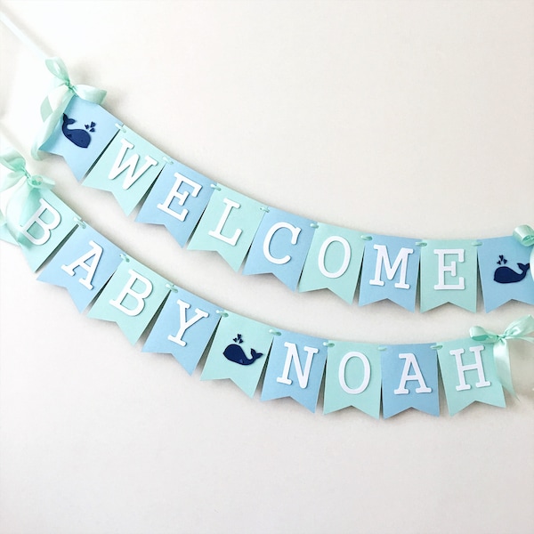 Whale Baby Shower Banner, Welcome Baby Banner, Nautical Baby Shower, Baby Boy Shower Decor