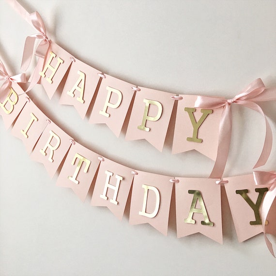 Rose Gold Birthday Party Decoration, Happy Birthday Banner, Rose