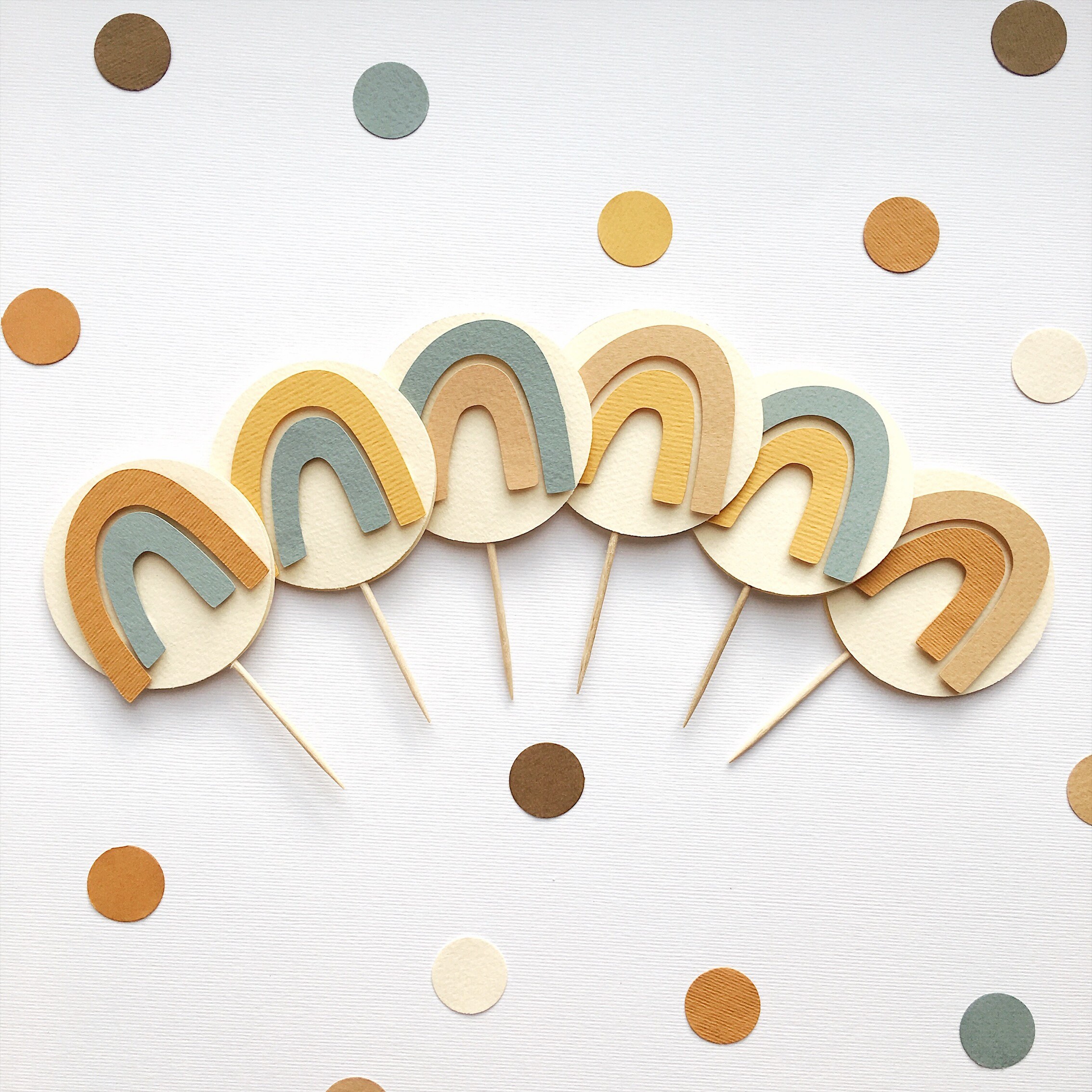 Boho Rainbow Cupcake Toppers Muted Rainbow 1st Birthday Etsy