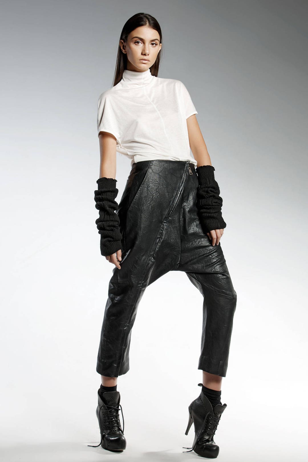 Leather Pants Drop Crotch Pants Harem Pants Baggy Pants - Etsy