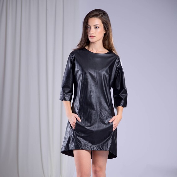 Women Leather Dress Black Dress Tunic Dress Short Dress Etsy