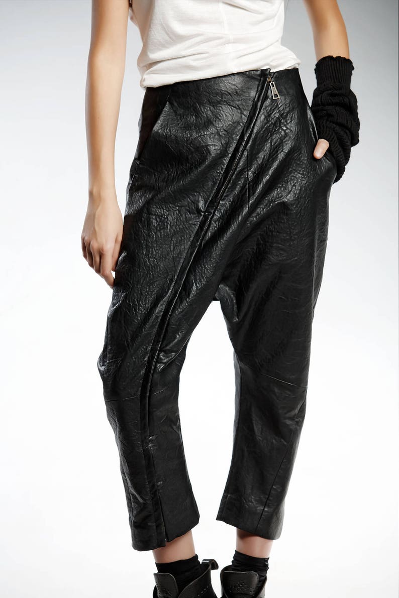 Leather Pants Drop Crotch Pants Harem Pants Baggy Pants Etsy