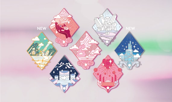 Steven Universe concept pin designs! Total 7 designs are available including NEW Lapis and Peridot pins    DETAIL  Steven • 25mm x 30mm / rose gold (copper plating) / soft enamel / cap - plain  Pearl • 25mm x 30mm / rhodium plating / soft enamel / cap - plain  Garnet • 25mm x 30mm / rose