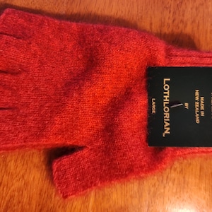 Possum and Merino NZ fingerless gloves size L Red