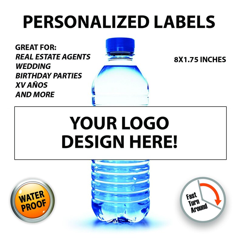 Custom Water Bottle Labels Logo Graphic Design Etsy