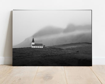Iceland Vik Church Print, Iceland Black and White, Iceland Fine Art, Vik Iceland, Iceland Church Photography, Church Print, Iceland Print