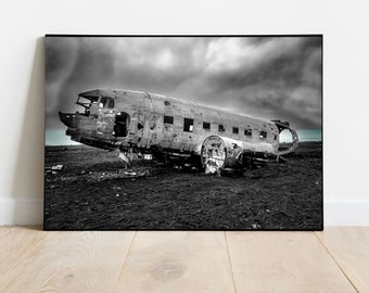 Icelandic Print, Sólheimasandur, Iceland DC-3 Airplane Crash, Iceland Black Beach, Wall Art, Wall Decor, Iceland Photography, Iceland Travel