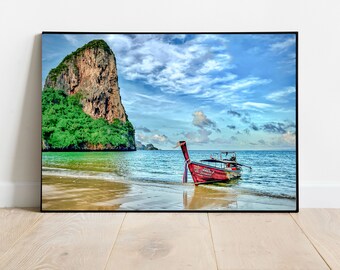Thailand Photo Print, Thailand Beach Wall Art, reua hang yao, Long Tail Boat, Railay Krabi Beach, Thailand beaches Fine Art Print, Thailand