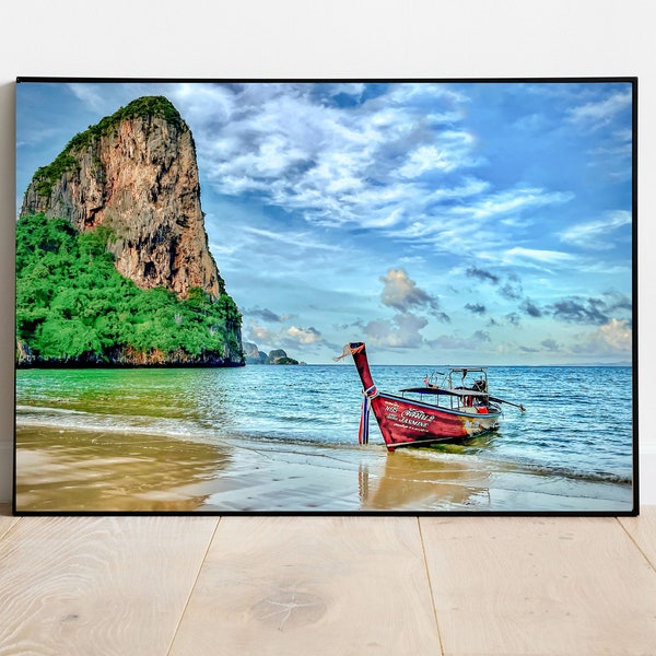 Thailand Photo Print, Thailand Beach Wall Art, reua hang yao, Long Tail Boat, Railay Krabi Beach, Thailand beaches Fine Art Print, Thailand