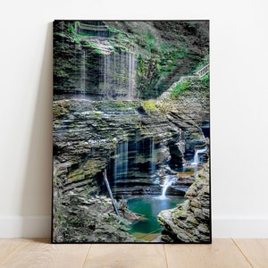 Watkins Glen Waterfall Print, Rainbow Falls, Finger Lakes New York, Waterfall Photography, Waterfall Print, Watkins Glen State Park Print