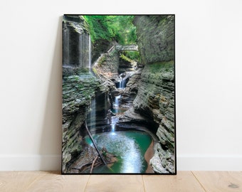 Rainbow Falls, Watkins Glen Waterfall Print, Finger Lakes New York, Waterfall Photography, Waterfall Print, Watkins Glen State Park Print