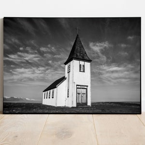 Island Hellnar Kirche Druck, Island Fotografie, Island Fine Art, Hellnar Island, Island Schwarzweiß, Kirche Druck, Island Druck