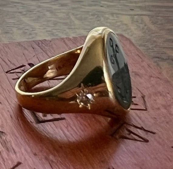 Antique 18k Bloodstone signet ring with diamonds - image 3