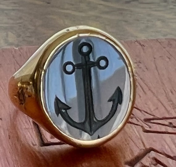Antique 18k Bloodstone signet ring with diamonds - image 4