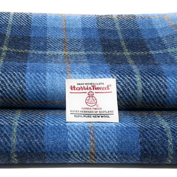 Différentes tailles de tissu tartan bleu Harris Tweed avec étiquettes d'authenticité
