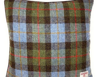 Harris Tweed Cushion Cover – MacLeod Tartan, 17” Wool Throw Pillow, Handmade with Zip Closure