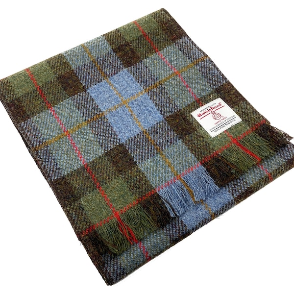 Écharpe en tweed Harris dans un motif tartan bleu MacLeod fait main en pure laine