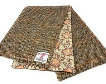 Authentic Harris Tweed Brown Herringbone Scarf – Wool, Handmade Scottish Unisex Wrap with Cotton Lining