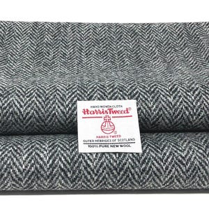 Tissu Harris Tweed - Pure laine à chevrons gris et noir, tissu de création et d'ameublement