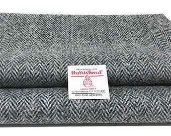 Harris Tweed Fabric – Grey and Black Herringbone Pure Wool, Craft & Upholstery Cloth