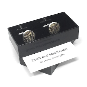 Harris Tweed Cufflinks in Brown Herringbone and Silver Plated Handmade