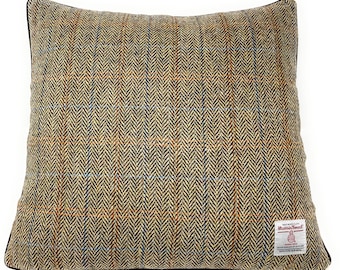 Harris Tweed Brown Herringbone Double Sided Square Cushion Throw Pillow Cover