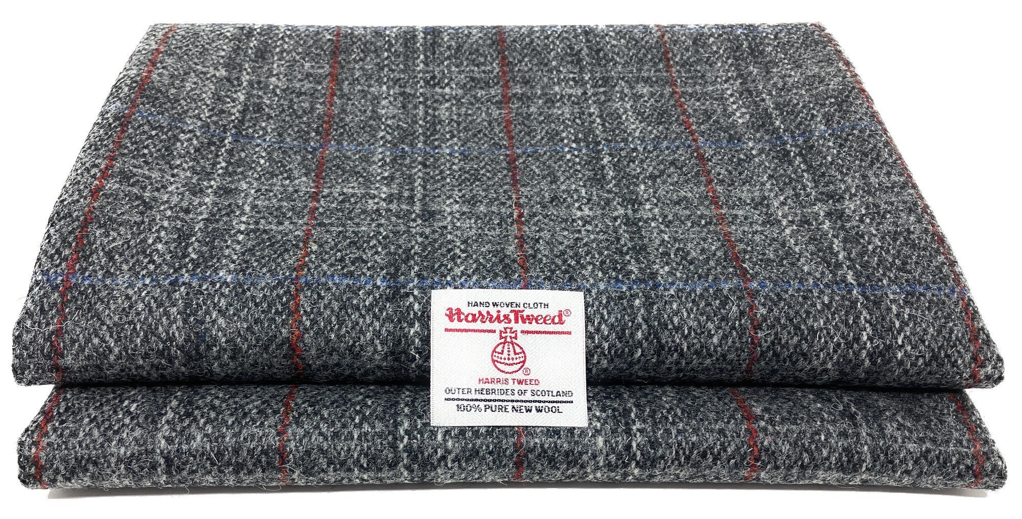 Harris Tweed Fabric - Grey With Red Overcheck, Pure Wool, Craft ...