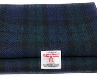 Harris Tweed Fabric: Blue Black Green Tartan Pure Wool, Craft & Upholstery Cloth
