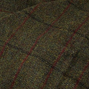 Harris Tweed Fabric – Green mix with Black and Red Overcheck Pure Wool Cloth for Crafting & Upholstery