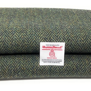 Tecido Harris Tweed: Lã pura espinha de peixe verde-marinho – Tecido à mão, vários tamanhos, ideal para artesanato e estofamento