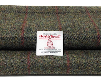 Harris Tweed Fabric – Green mix with Black and Red Overcheck Pure Wool Cloth