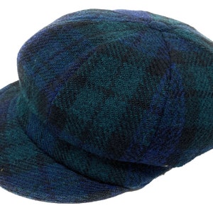 Ladies Harris Tweed BakerBoy Hat in Black Watch Colours Blue Black and Green Tartan