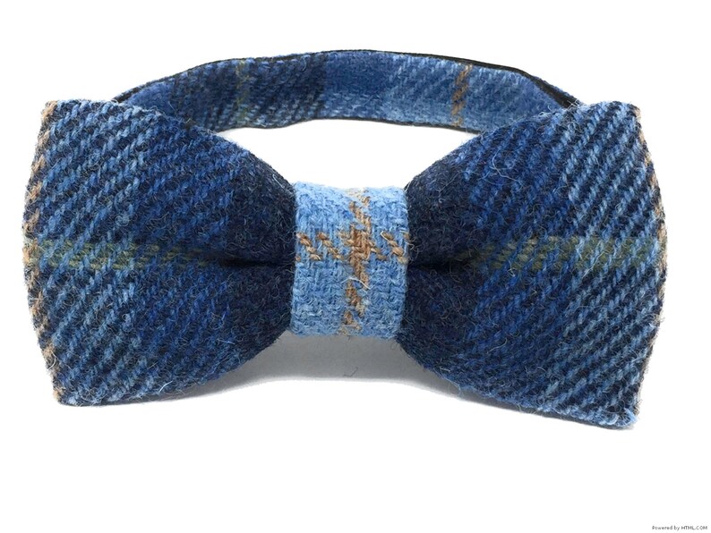 Harris Tweed Bow Tie Pre-Tied in Blue Tartan