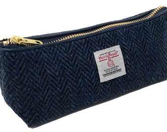 Harris Tweed  Cosmetic / Pencil Case in Navy and Black Herringbone