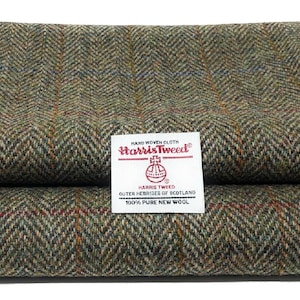 Harris Tweed Fabric – Green Herringbone Pure Wool – Handwoven, Various Sizes, Ideal for Crafting, Upholstery