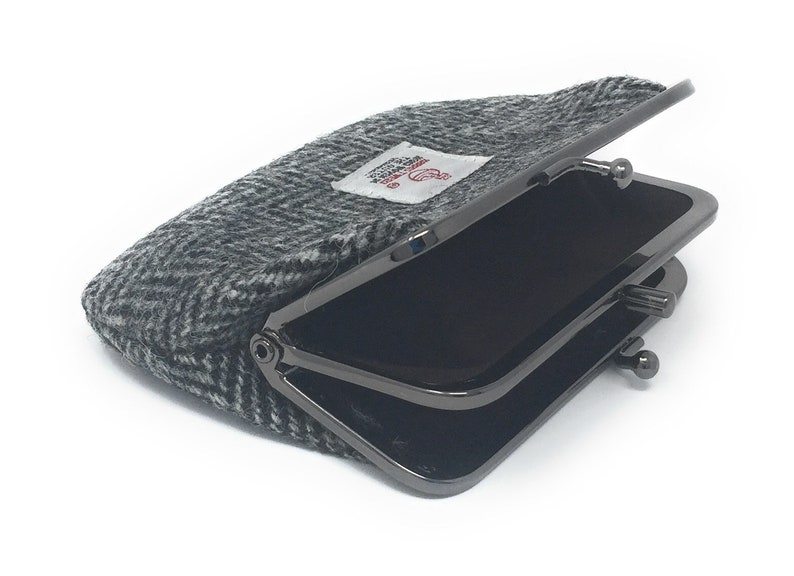 Harris Tweed Double Clasp Purse in Black Herringbone