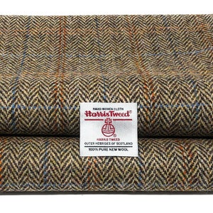 Tissu Harris Tweed - Pure laine marron à chevrons - Laine écossaise tissée à la main pour la couture, le rembourrage, le quilting et les travaux manuels