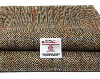 Harris Tweed Fabric – Brown Herringbone Pure Wool – Handwoven, Various Sizes, Ideal for Crafting, Upholstery