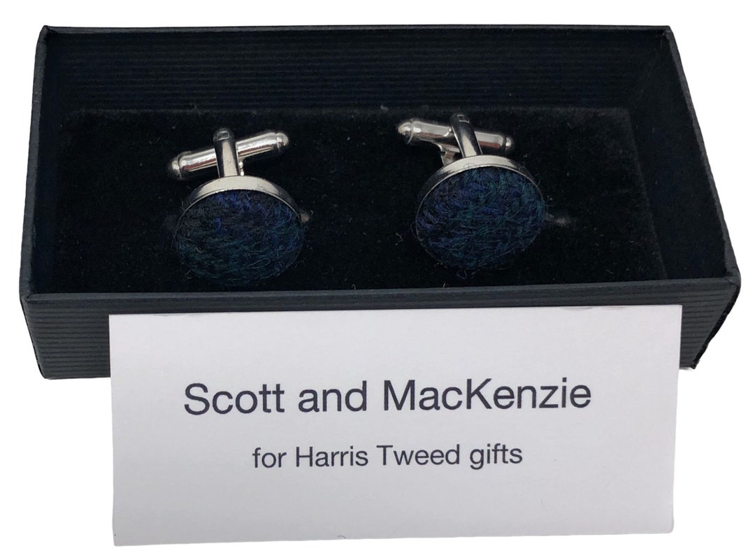 Harris Tweed Black Watch Tartan Silver Plated Cufflinks Handmade - Etsy