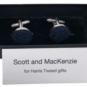 Harris Tweed Black Watch Tartan Silver Plated Cufflinks Handmade