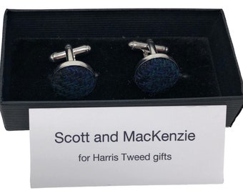 Harris Tweed Black Watch Tartan Silver Plated Cufflinks Handmade