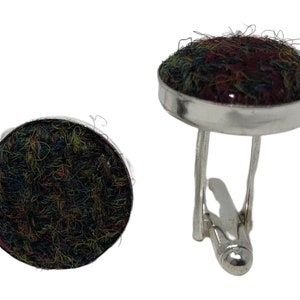 Harris Tweed Green with Blue and Red Overcheck Silver Plated Cufflinks Handmade